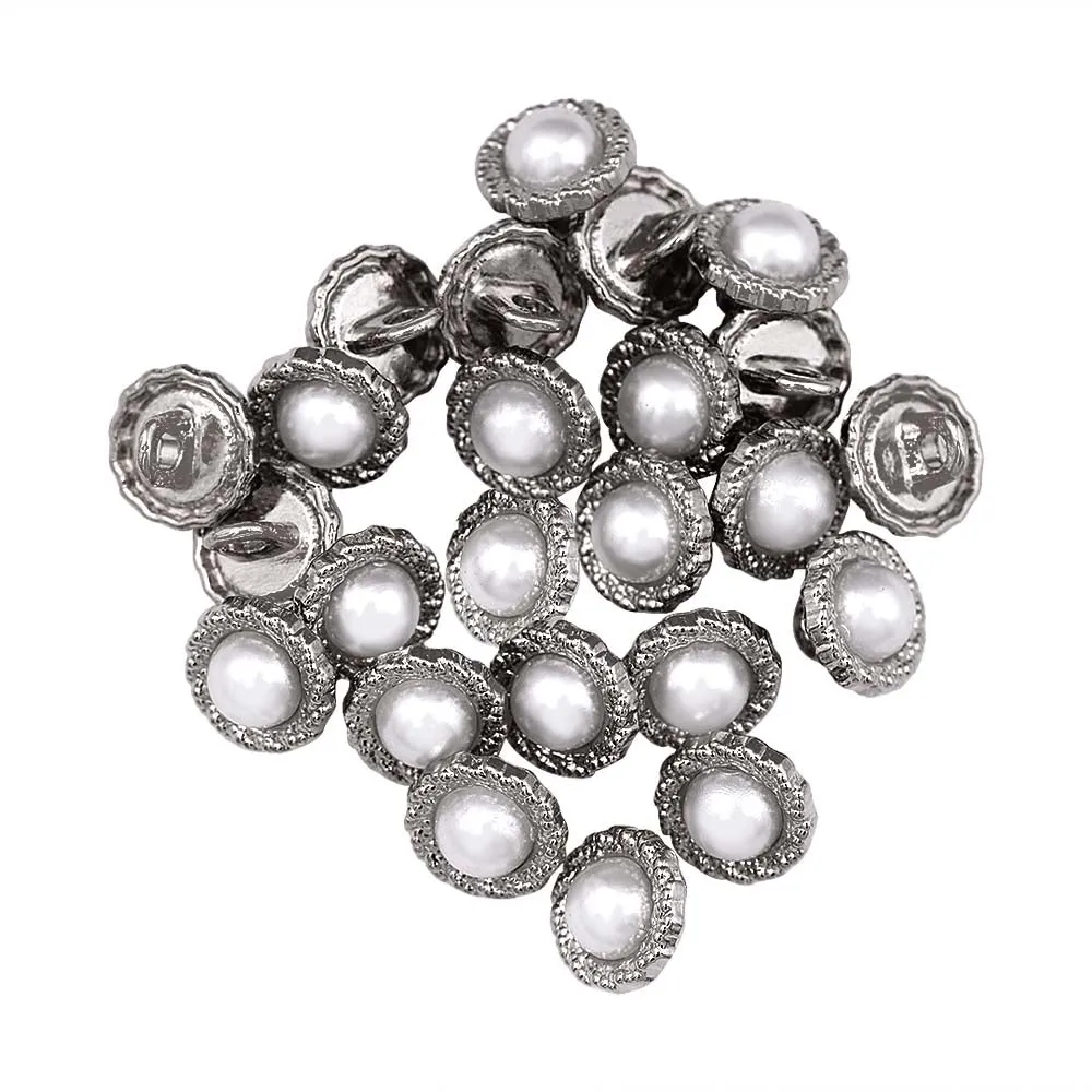 10mm (16L) Round Shape Shiny Decorative Rim Pearl Buttons