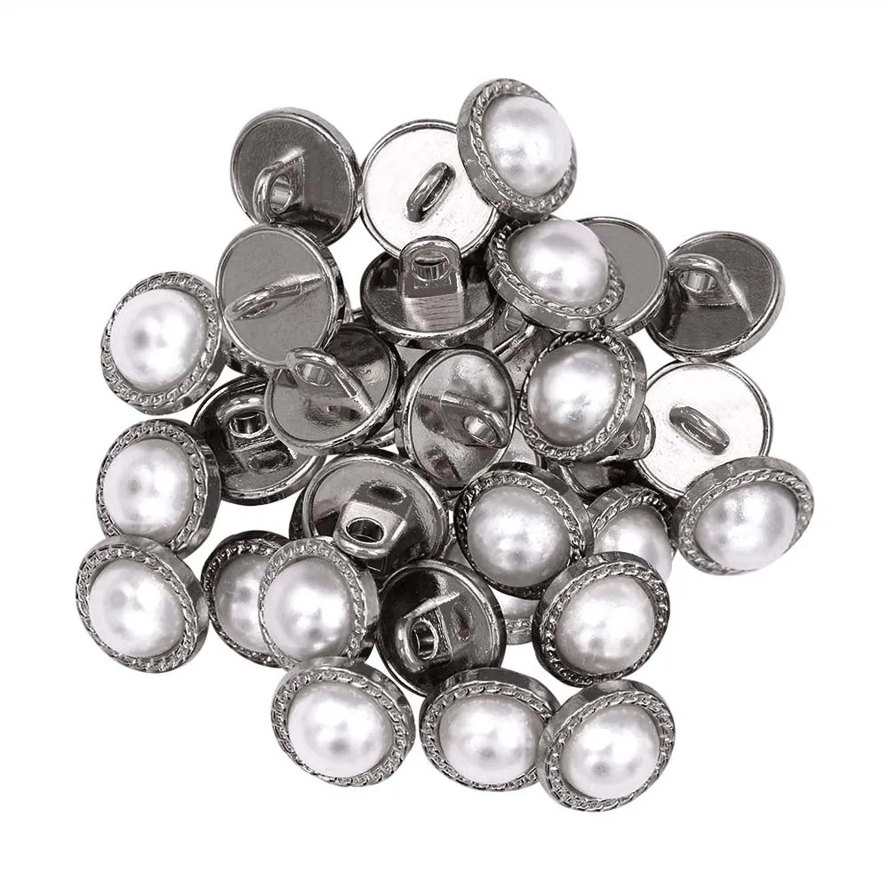 10mm (16L) Round Shape Shiny Pearl Metal Buttons