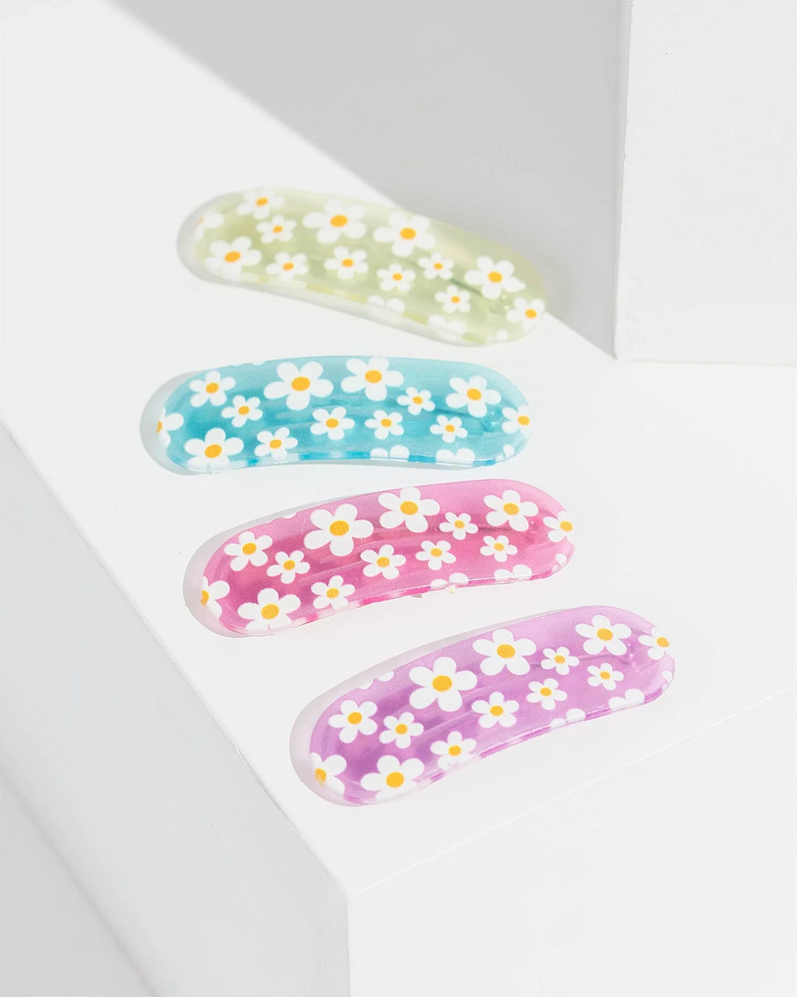 4 Pack Daisy Print Hair Clips