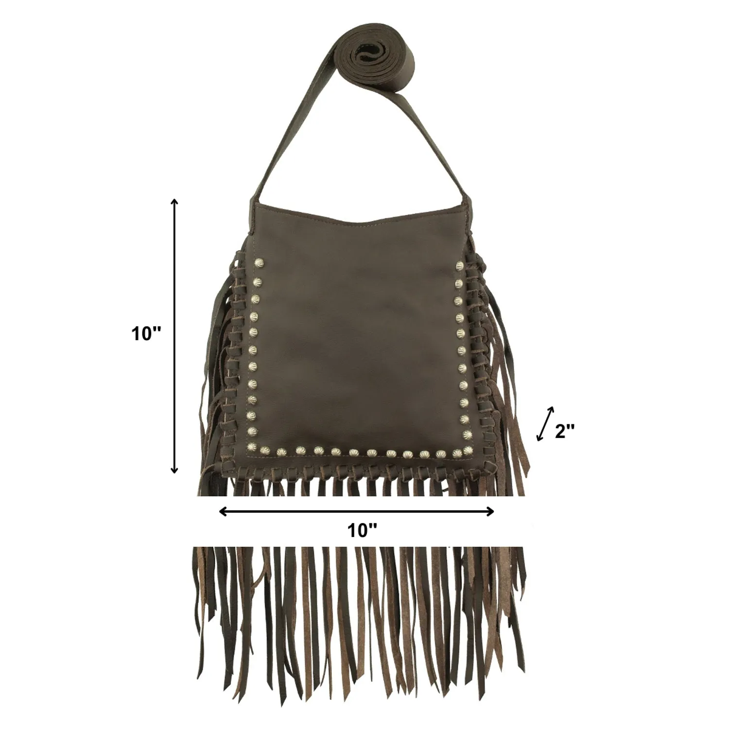 American West Womens Fringed Cowgirl 10in Chocolate Brown Leather Crossbody Bag