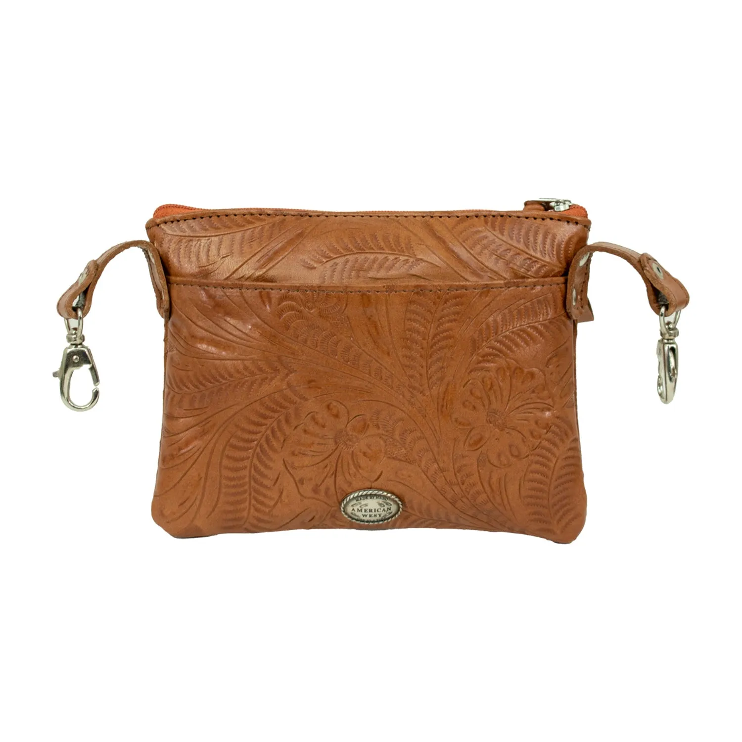 American West Womens Hitchin Post Natural Tan Leather Crossbody Bag