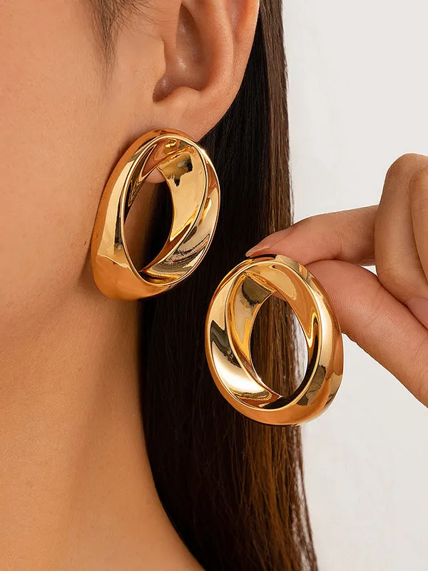 Asymmetric Shiny Solid Color Earrings Accessories