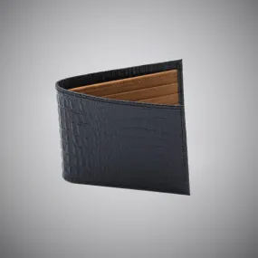 Black Crocodile Skin Embossed Calf Leather Wallet With Tan Suede Interior