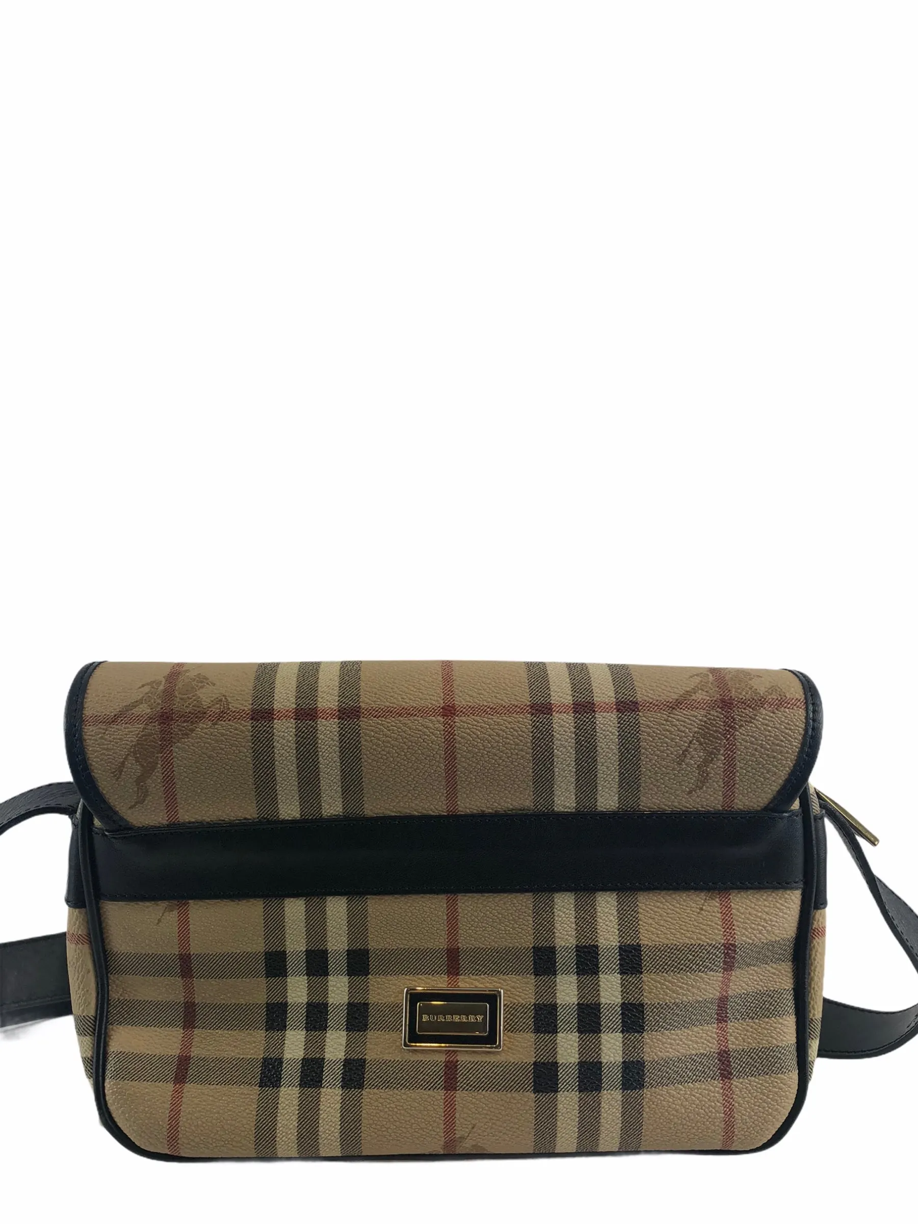 Burberry Classic Check Canvas & Black Leather Crossbody