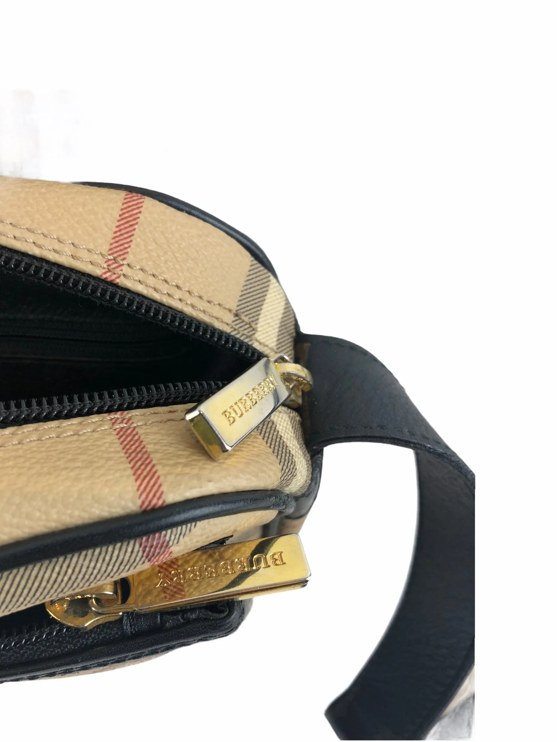 Burberry Classic Check Canvas & Black Leather Crossbody