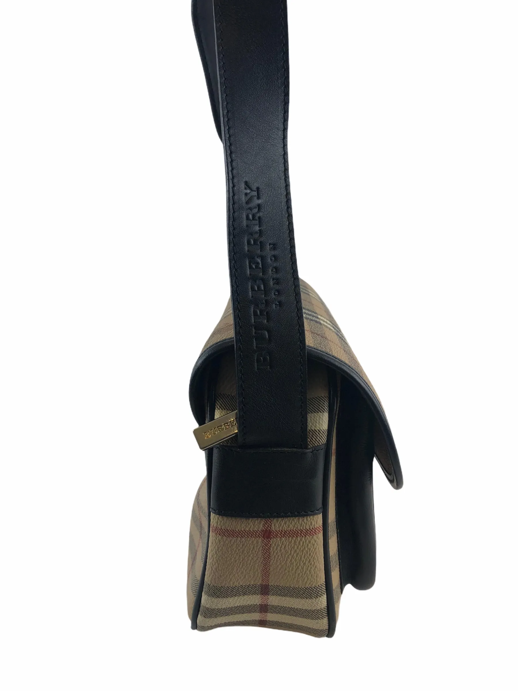 Burberry Classic Check Canvas & Black Leather Crossbody