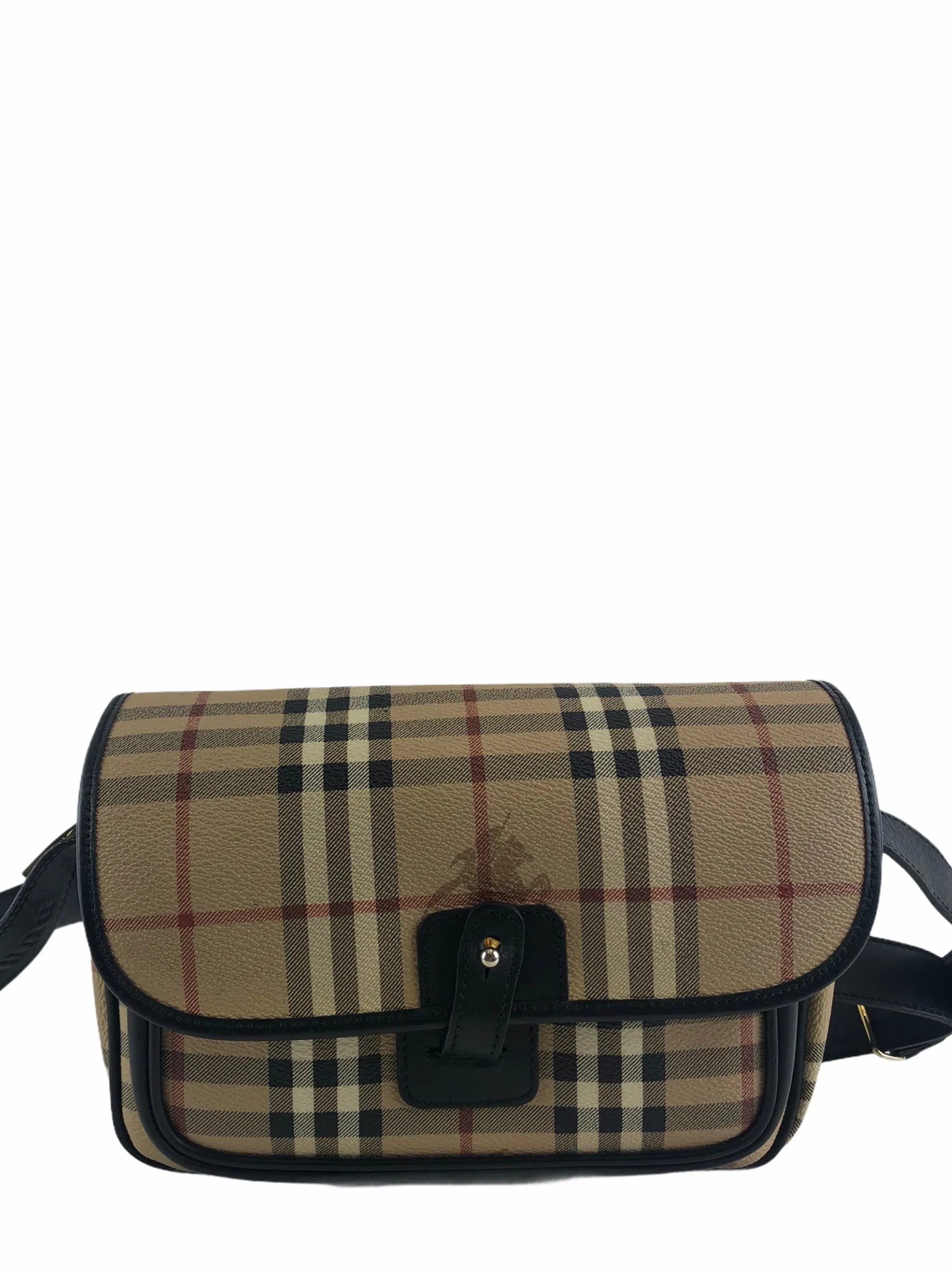 Burberry Classic Check Canvas & Black Leather Crossbody