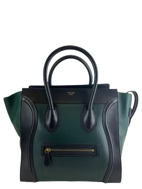 Celine Bicolor Black & Green Leather "Phantom" Luggage Tote