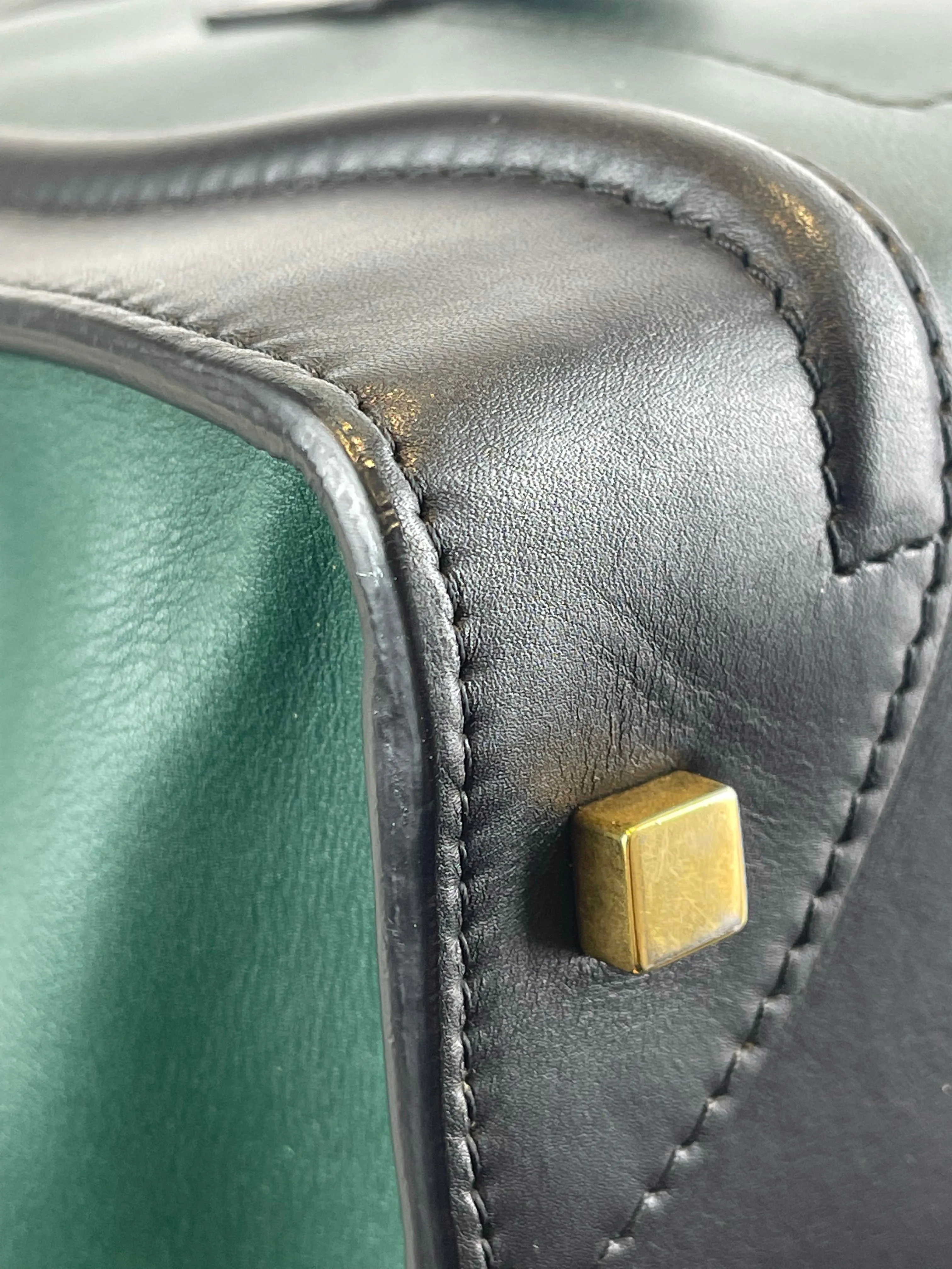 Celine Bicolor Black & Green Leather "Phantom" Luggage Tote