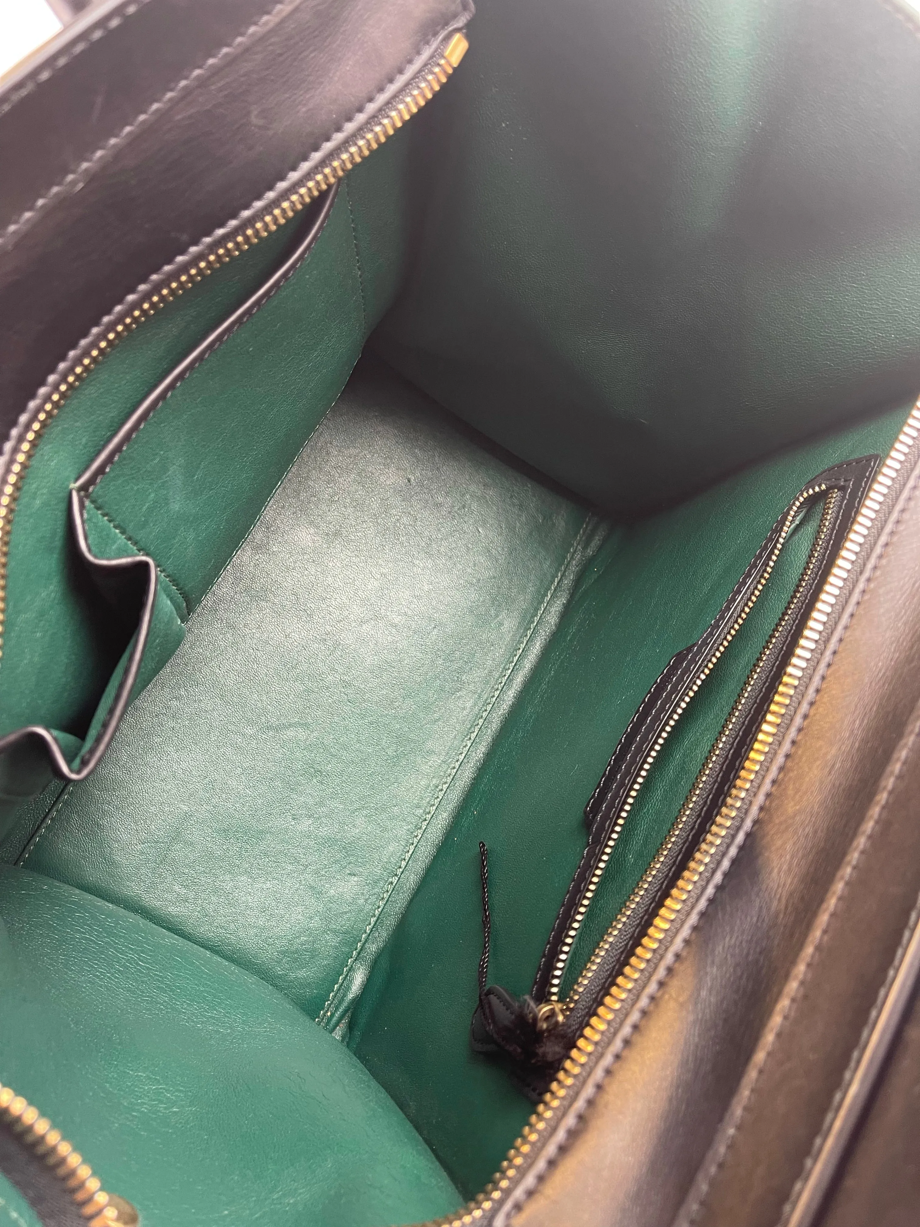 Celine Bicolor Black & Green Leather "Phantom" Luggage Tote