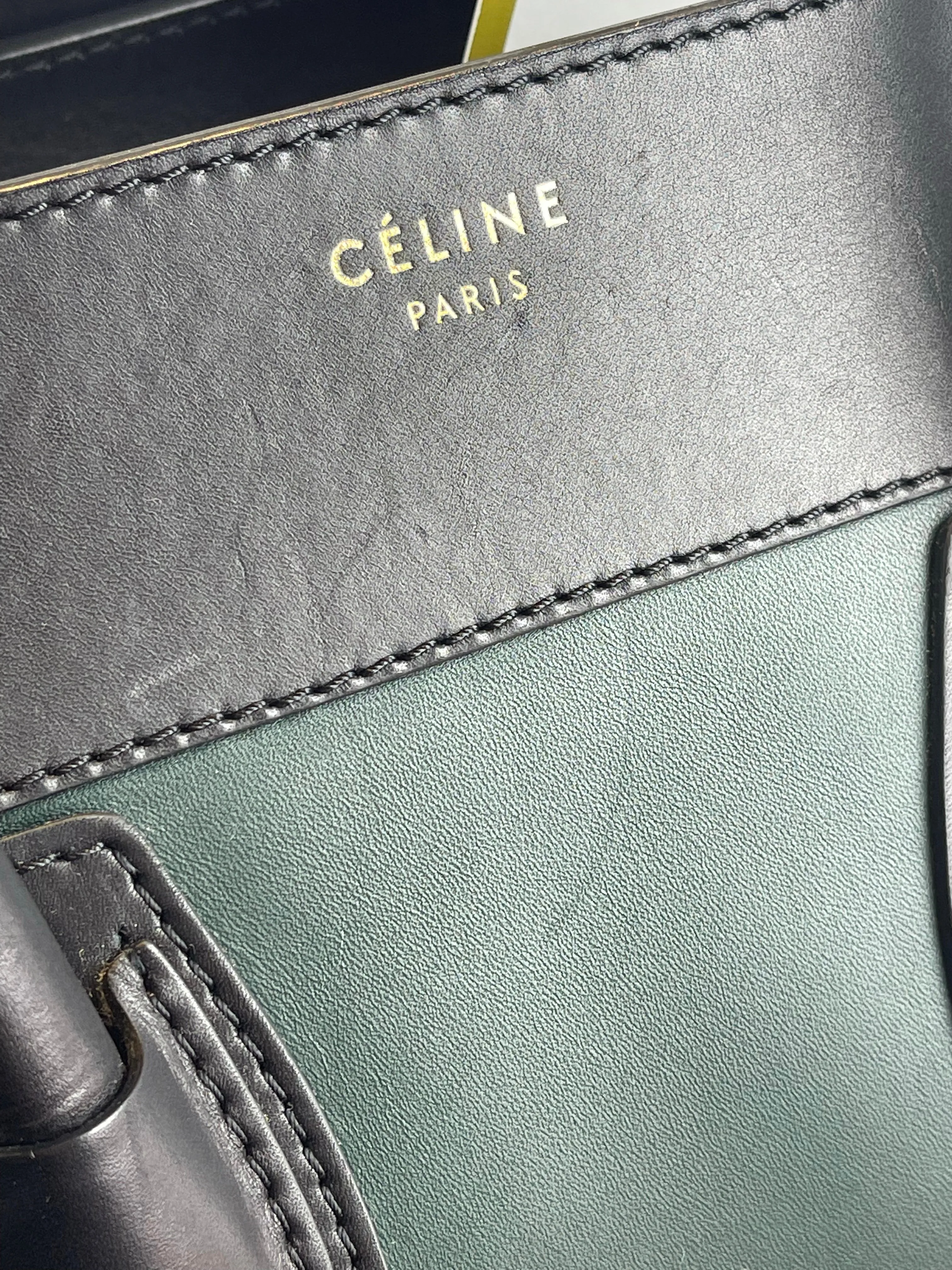 Celine Bicolor Black & Green Leather "Phantom" Luggage Tote