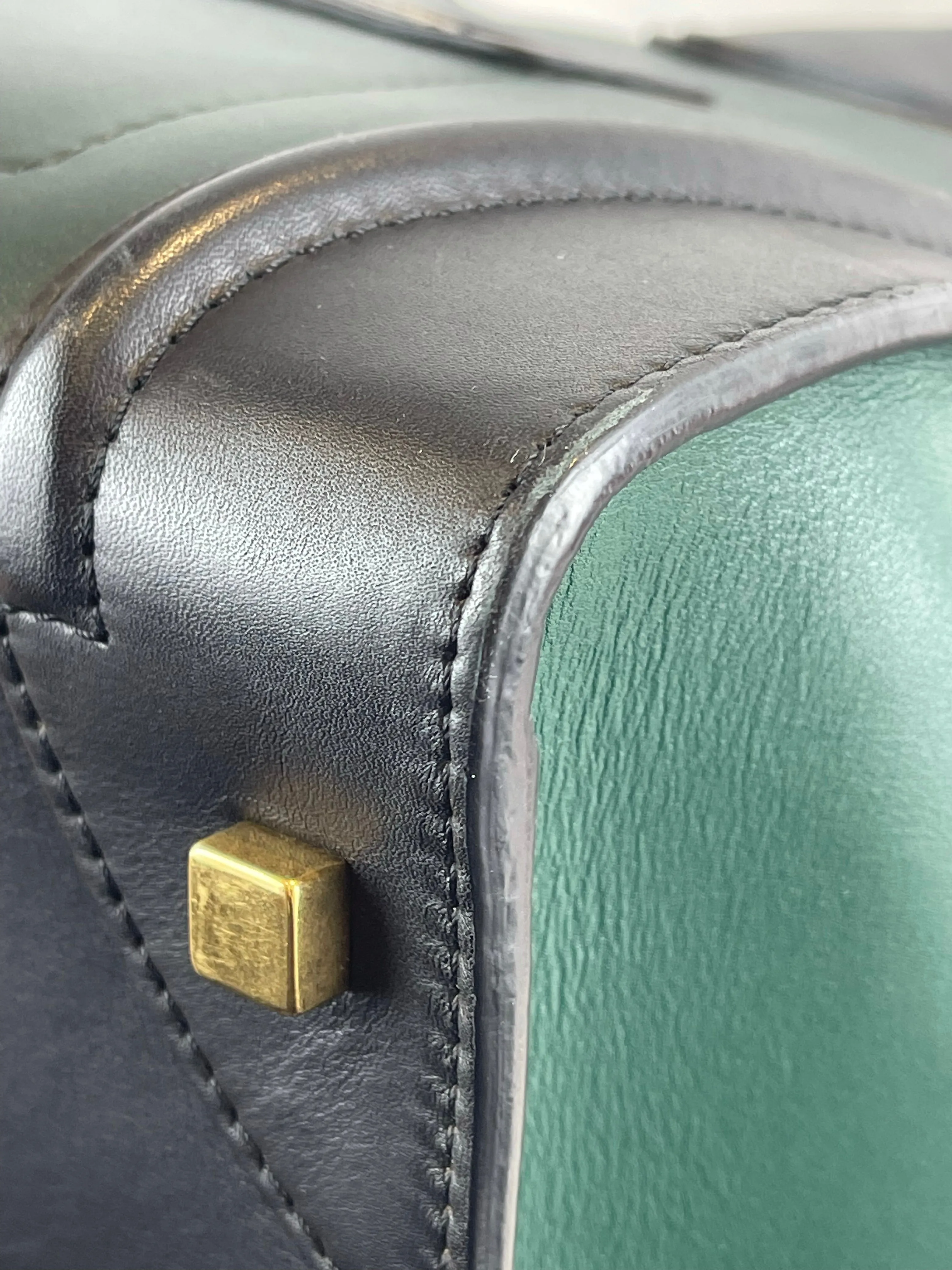 Celine Bicolor Black & Green Leather "Phantom" Luggage Tote