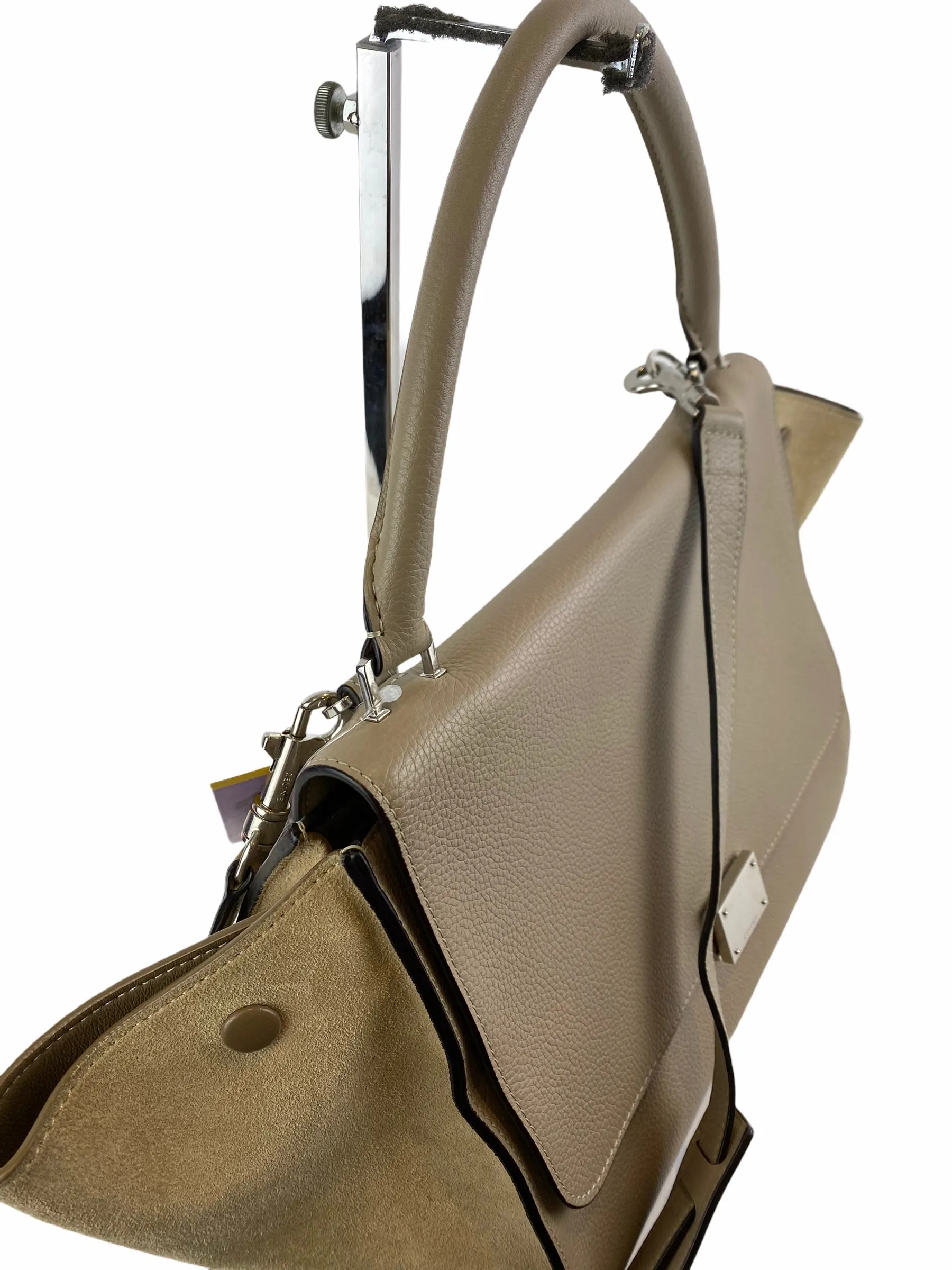 Celine Taupe Leather & Suede "Trapeze" Shoulder Bag