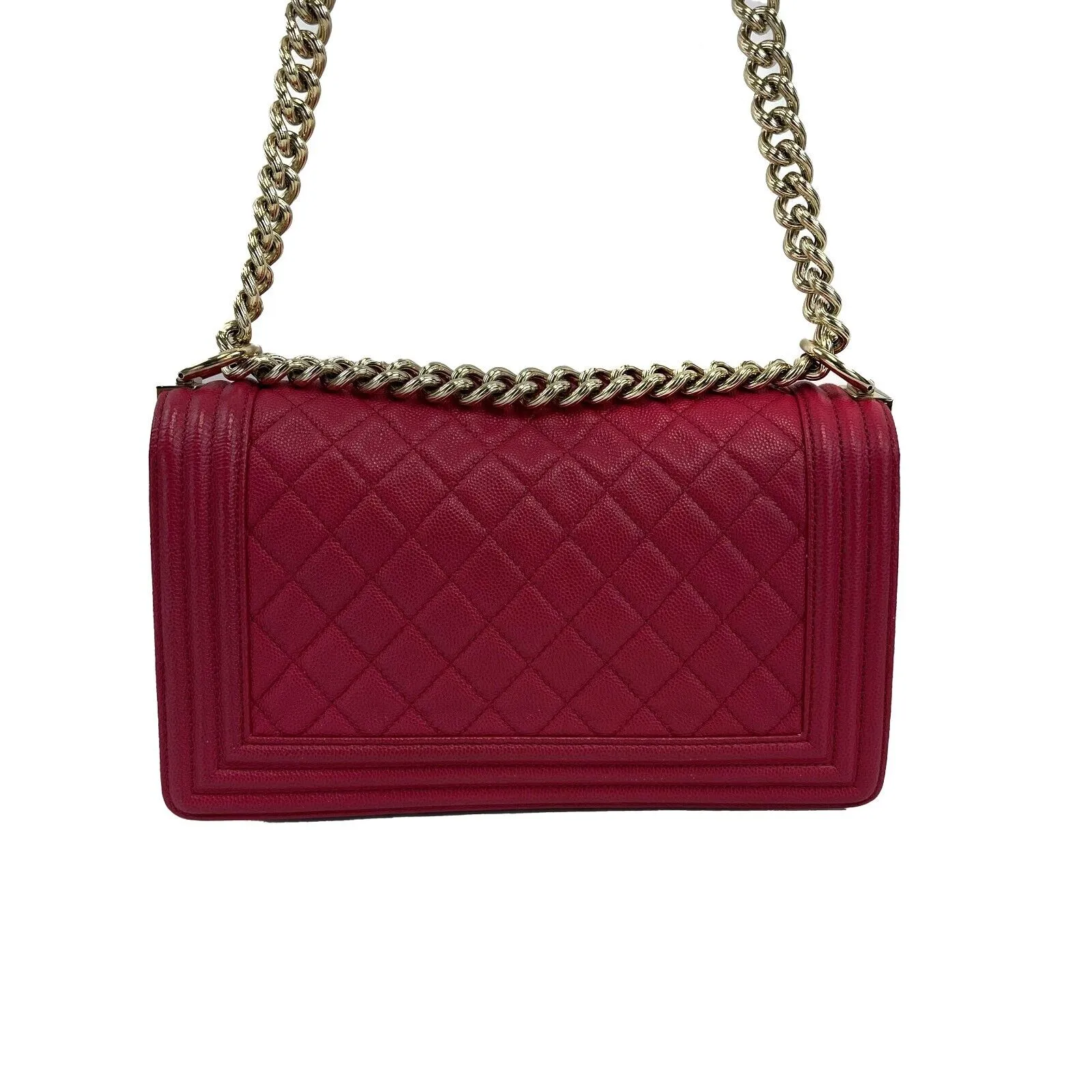 CHANEL- Le boy Old Medium Caviar Leather - Raspberry / Gold Crossbody