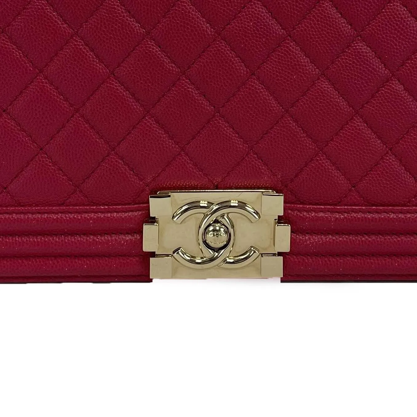 CHANEL- Le boy Old Medium Caviar Leather - Raspberry / Gold Crossbody