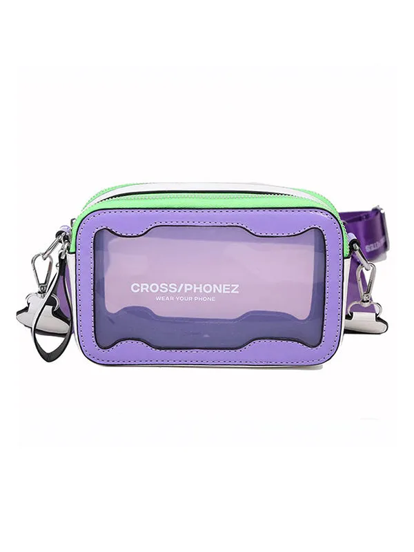 Contrast Color See-Through Zipper Crossbody Bags