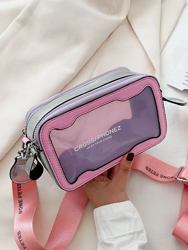 Contrast Color See-Through Zipper Crossbody Bags