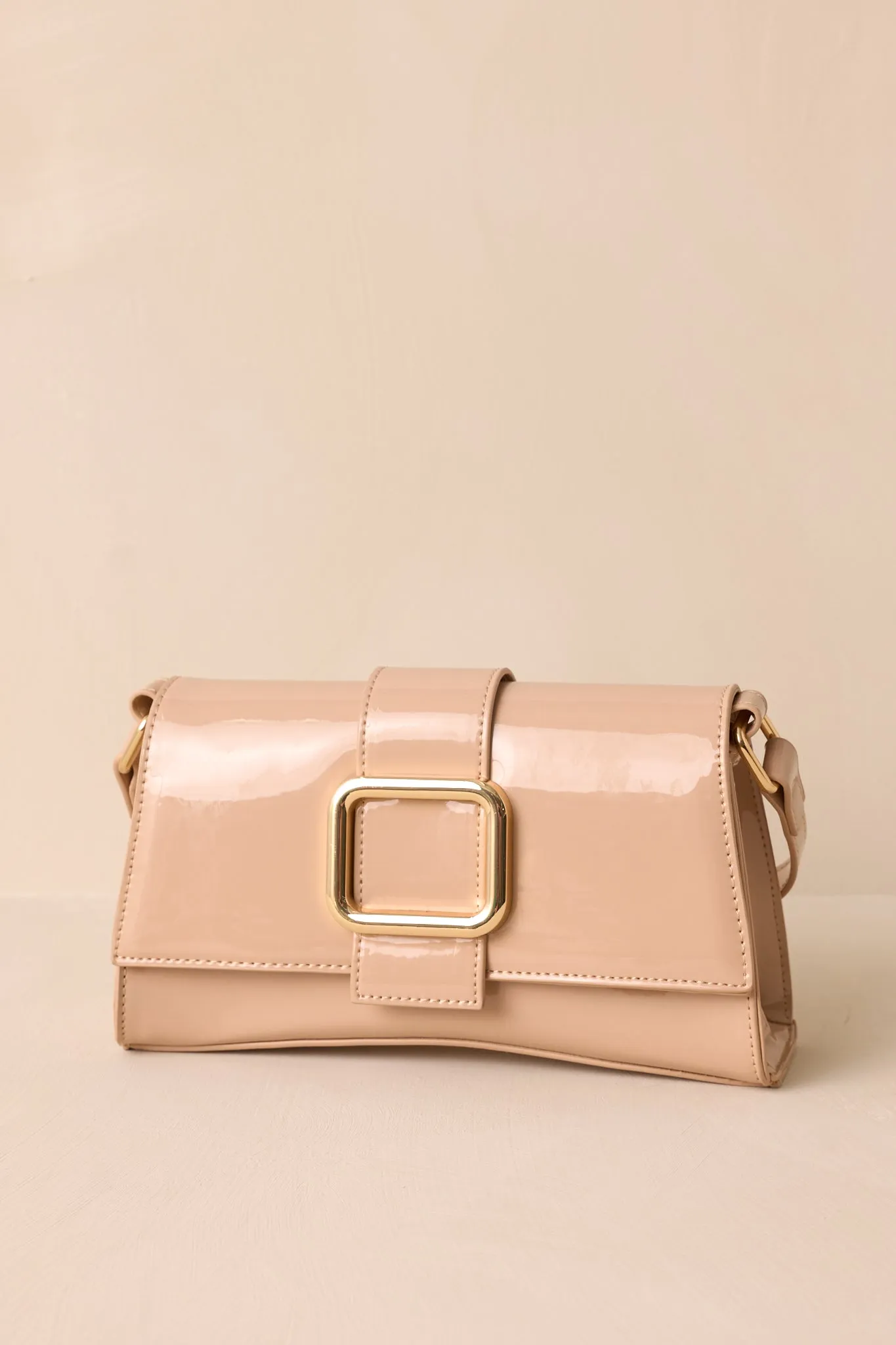 Elegant Allure Beige Glossy Handbag