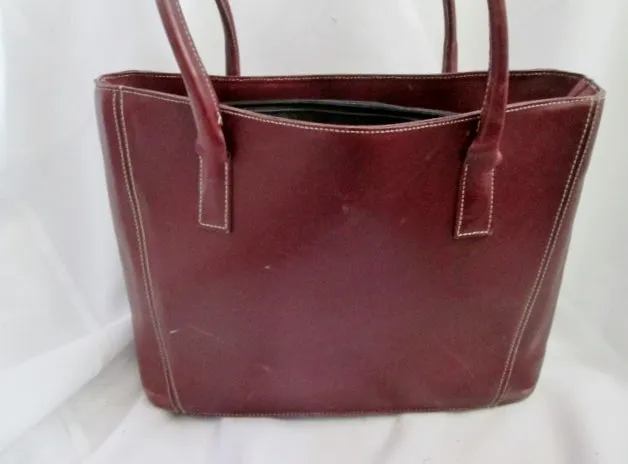 GUIA'S ITALY Genuine Leather Shoulder Bag Tote Satchel Purse Handbag WINE RED Burgundy