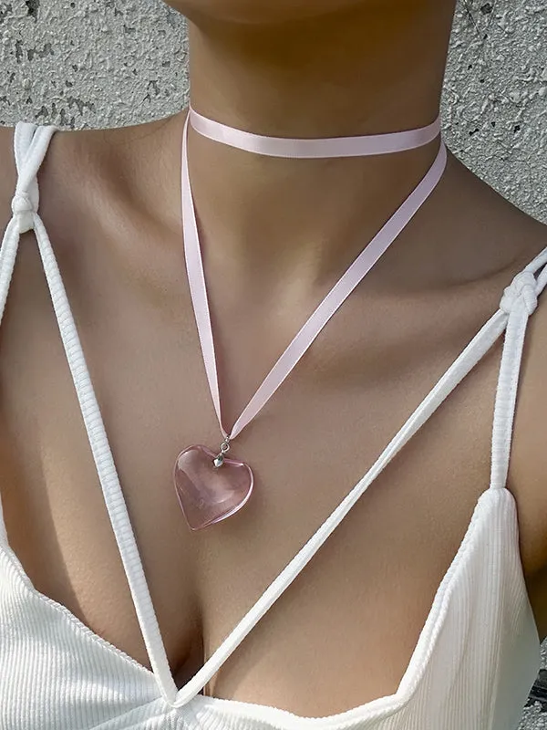 Heart Shape Streamer Tied Necklaces Accessories