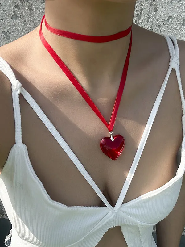 Heart Shape Streamer Tied Necklaces Accessories