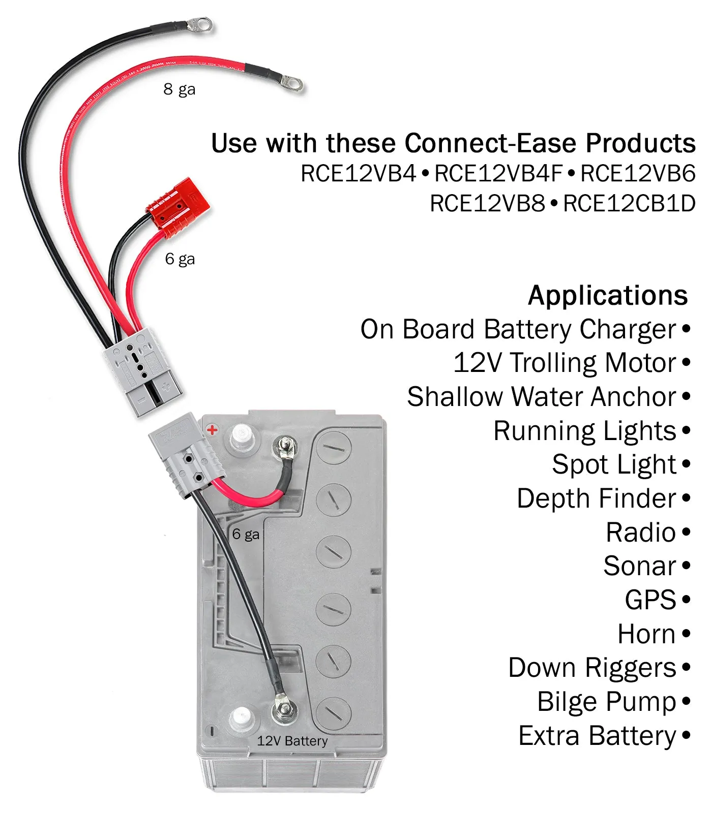 Outboard Motor Connection with Auxiliary Connector (RCE12VBM6K) Lithium Compatible