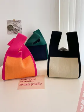 Simple Knitting Contrast Color Color-Block Bags Accessories Handbags